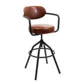 Black Metal Adjustable Swivel Bar Stool with Padded Brown Vinyl