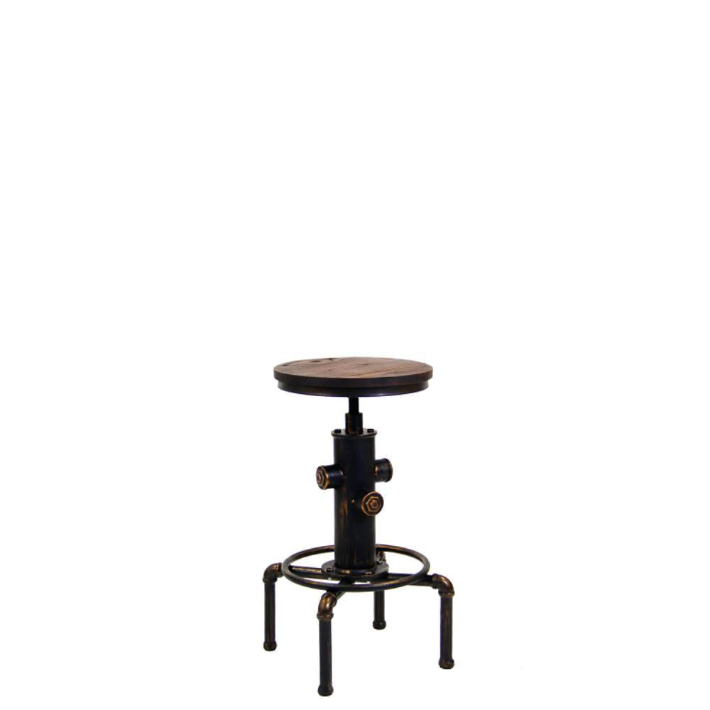 indoor industrial style adjustable swivel backless metal barstool with elmwood seat