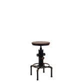 indoor industrial style adjustable swivel backless metal barstool with elmwood seat