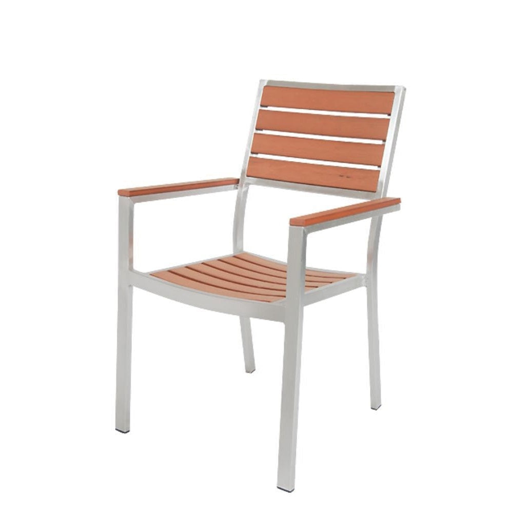 Aluminum Outdoor Armchair with Imitation Teak Slats