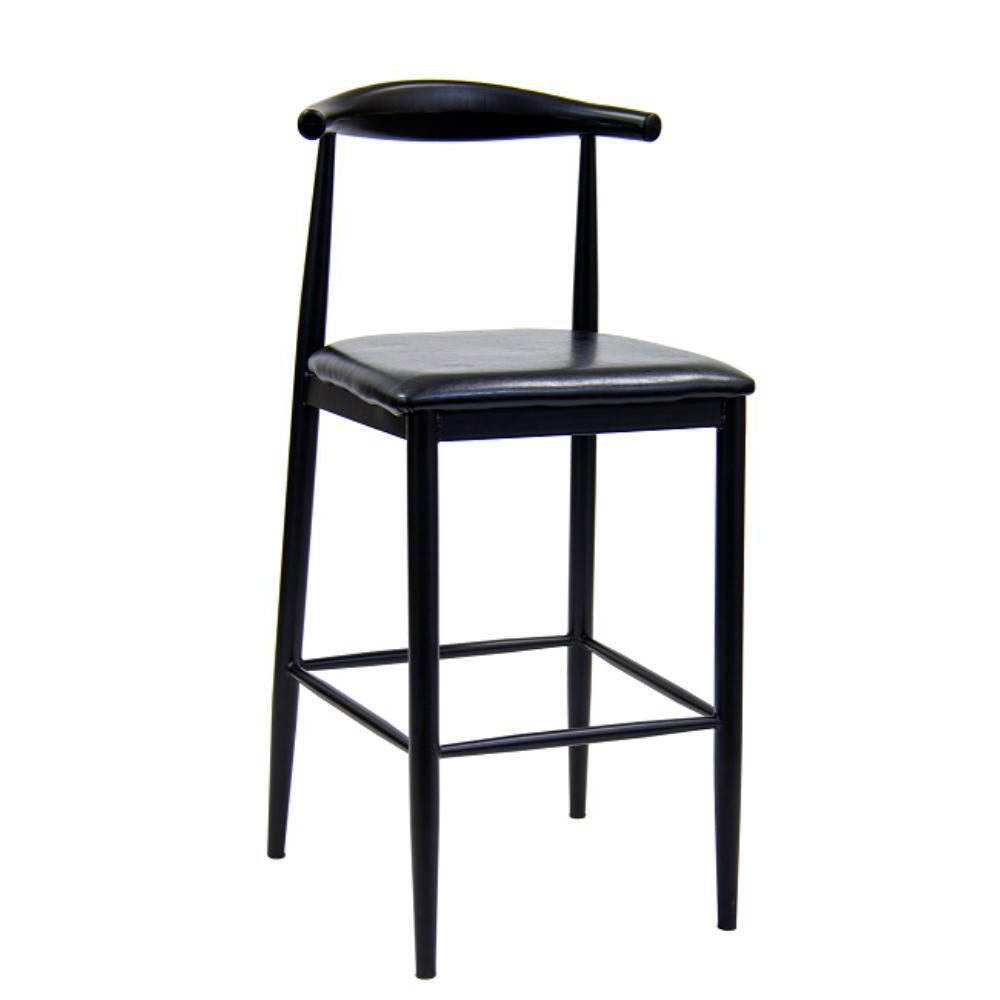 indoor black metal barstool with black vinyl seat