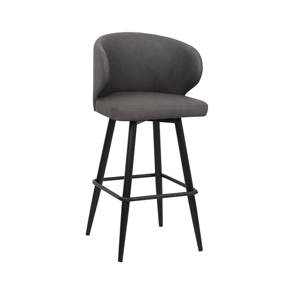 Black Metal Frame Bar Stool with Dark Grey PU Leather Seat