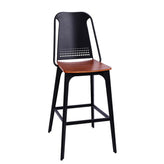 black metal barstool with veneer seat