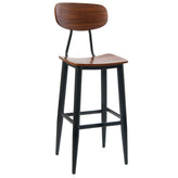 black metal bar stool with veneer back seat