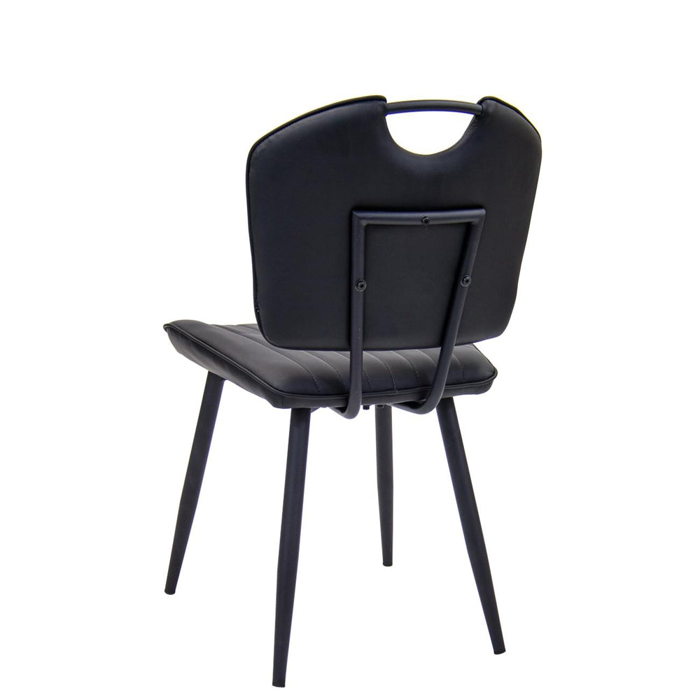 Black Steel Chair with Modern Pleated Black Vinyl Back and Seat