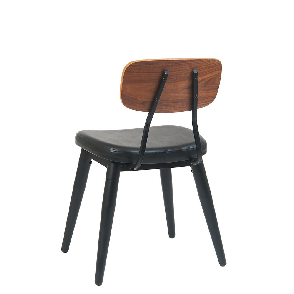 Black Metal Chair with Veneer Back and Black Vinyl Seat