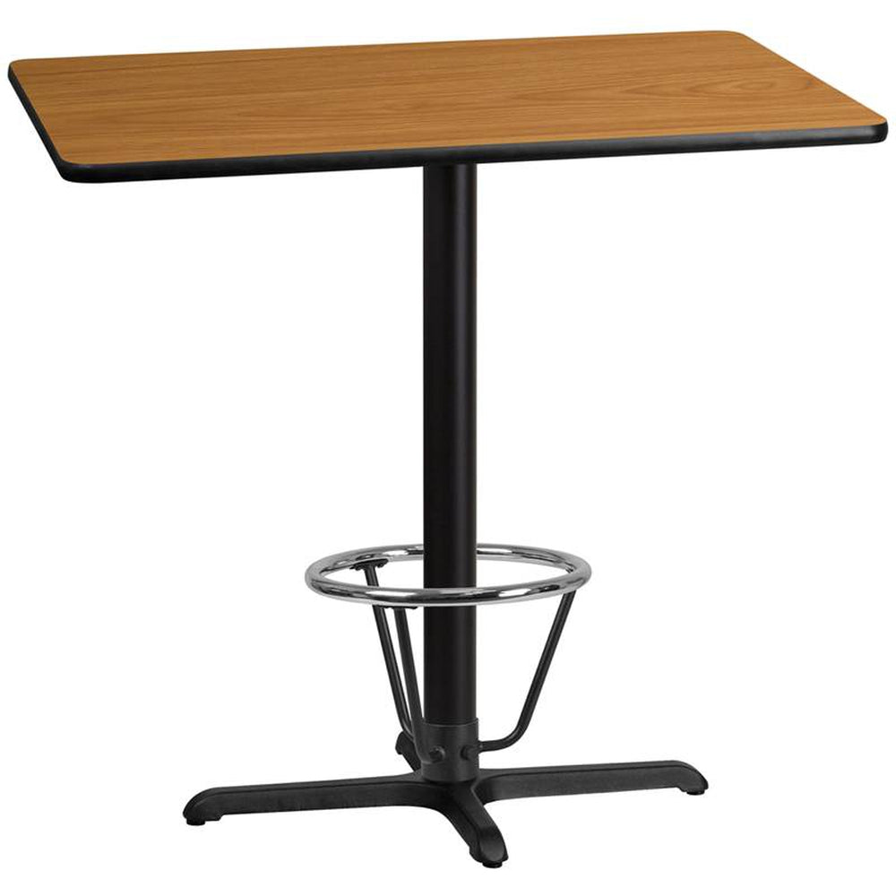 30 inch x 42 inch rectangular laminate table top with 23 5 inch x 29 5 inch bar height table base and ft ring