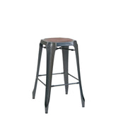 backless steel bar stool with elmwood seat