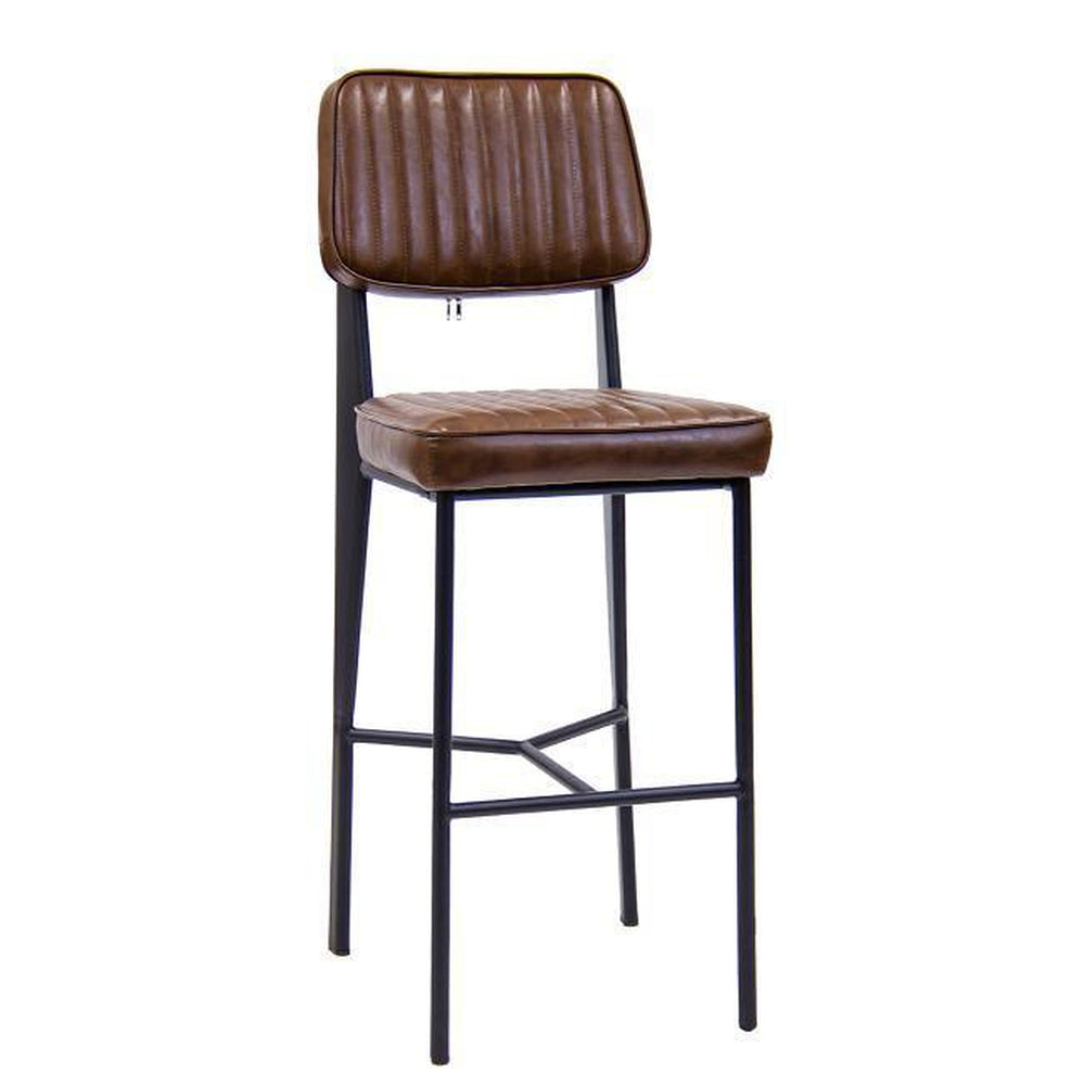 indoor black metal bar stool vinyl cushioned in brown finish