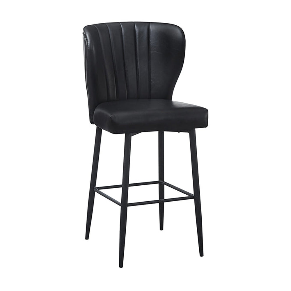 Black Steel Barstool with Black Vinyl Seat & Stitched Back