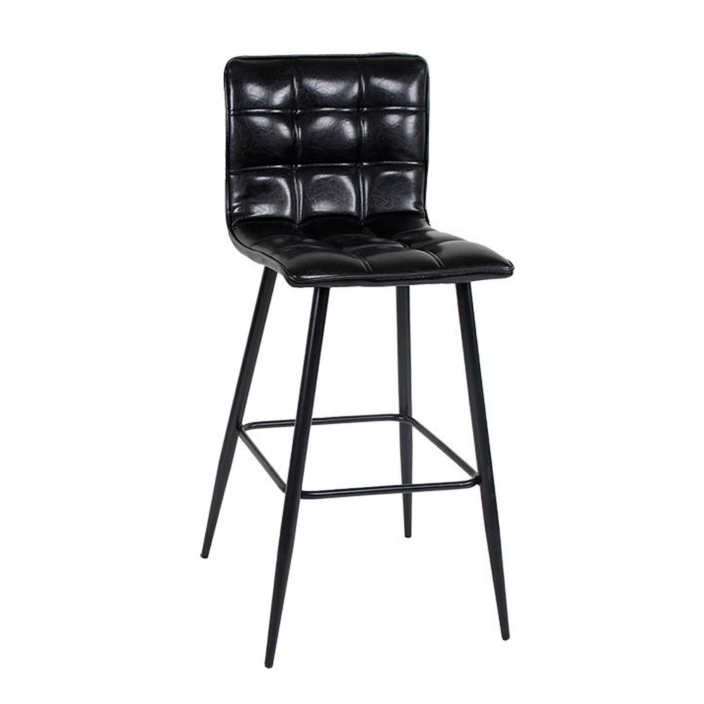 Mid Century Indoor Metal Bar Stool with Padded Black Vinyl Seat