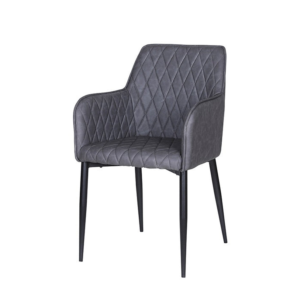 Diamond Pattern Stitched Vinyl Seat in Dark Grey Black Steel Armchair