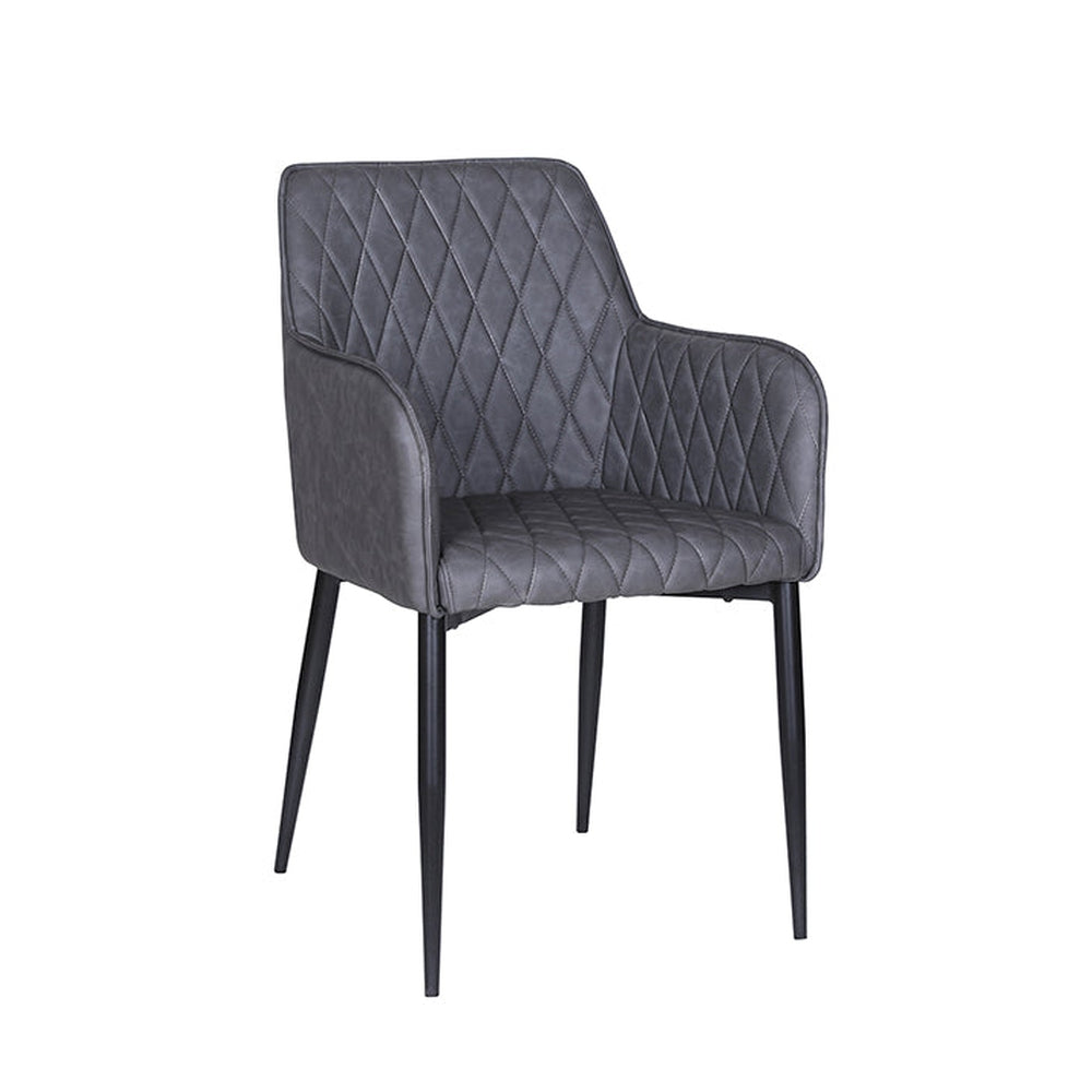 Diamond Pattern Stitched Vinyl Seat in Dark Grey Black Steel Armchair