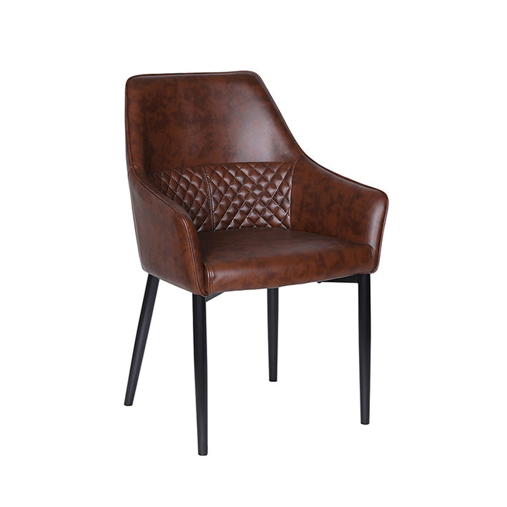 Black Steel Legs Armchair with Brown Vinyl Seat