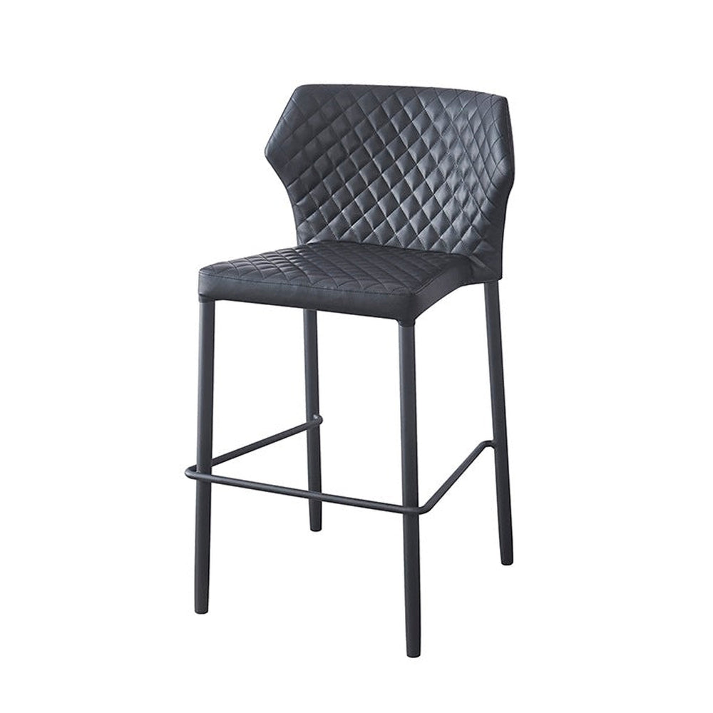 Diamond Pattern Stitched Steel Bar Stool with Black Vinyl