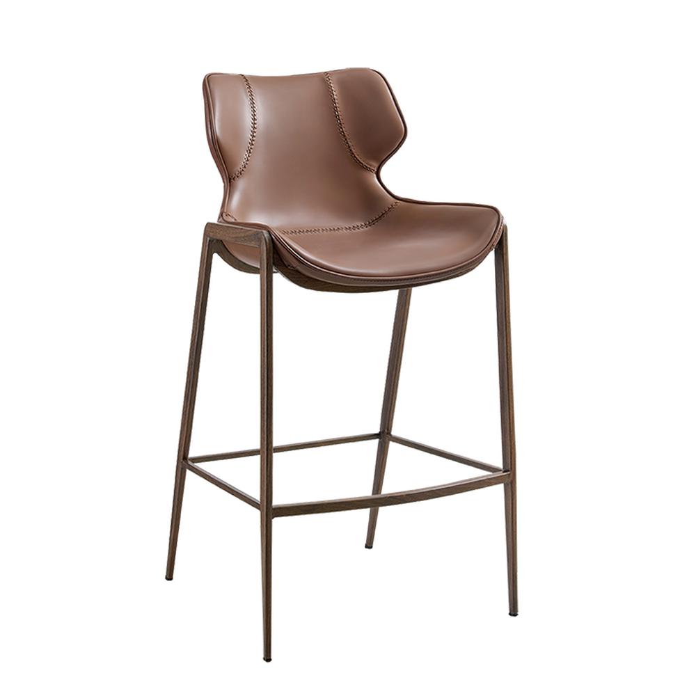 Indoor Wood Grain Metal Frame Bar Stool with Modern Brown Vinyl Seat