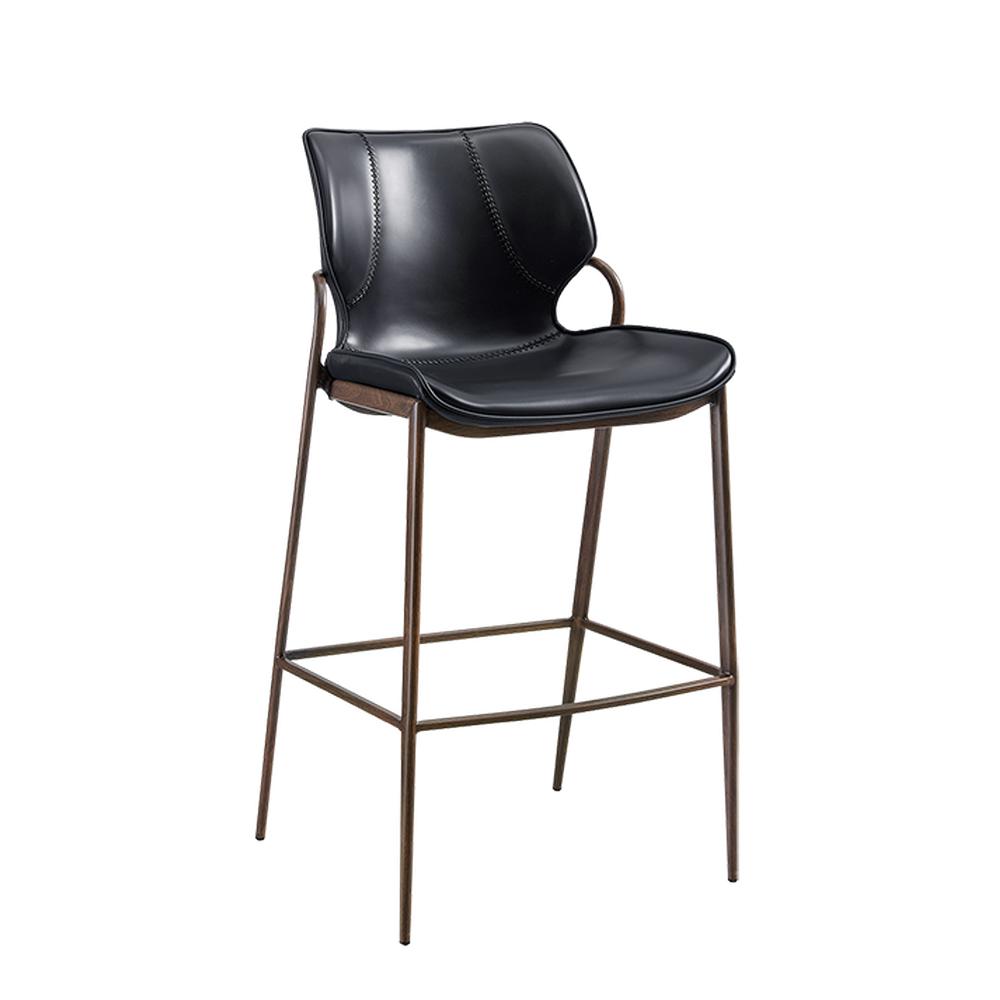 Indoor Wood Grain Frame Metal Bar Stool with Black Vinyl Seat