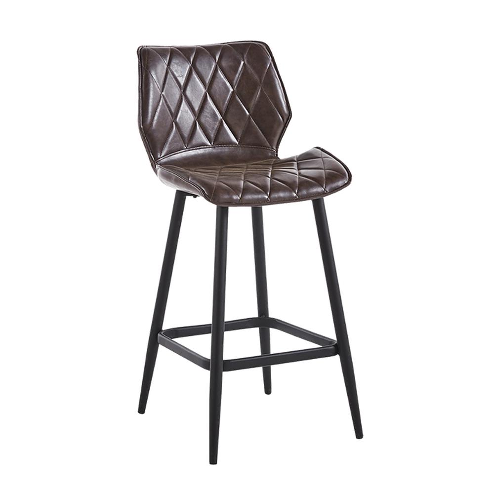 Metal Bar Stool with Diamond Stitched Dark Brown Vinyl Seat