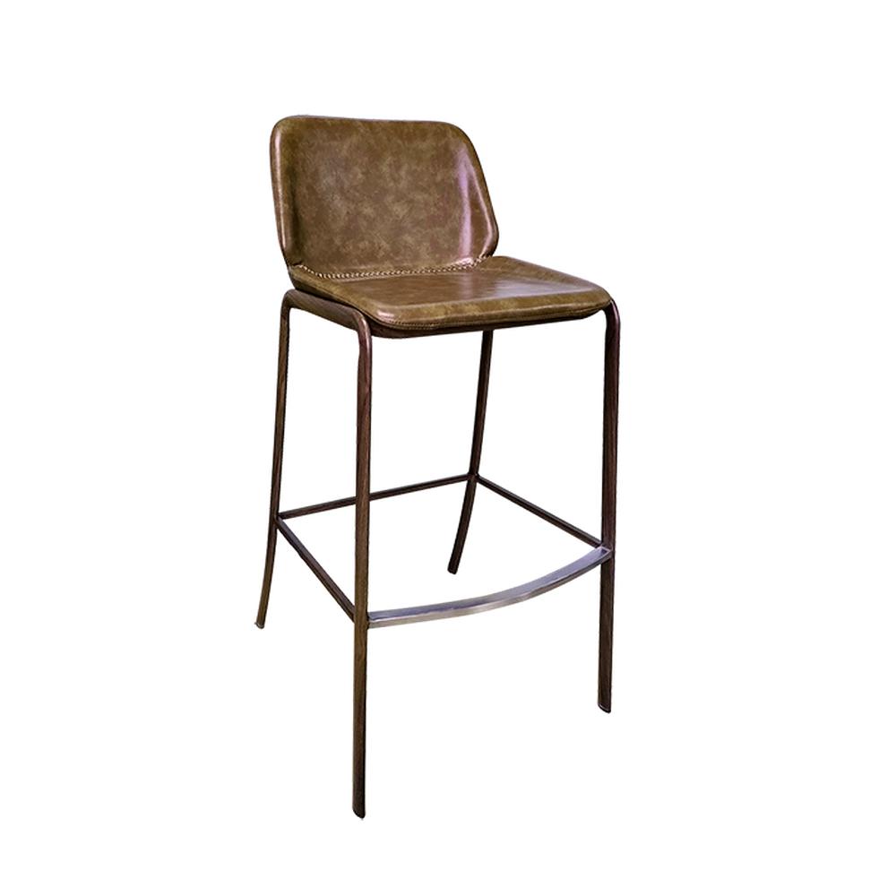 Wood Grain Steel Upholstered Brown Vinyl Bar Stool