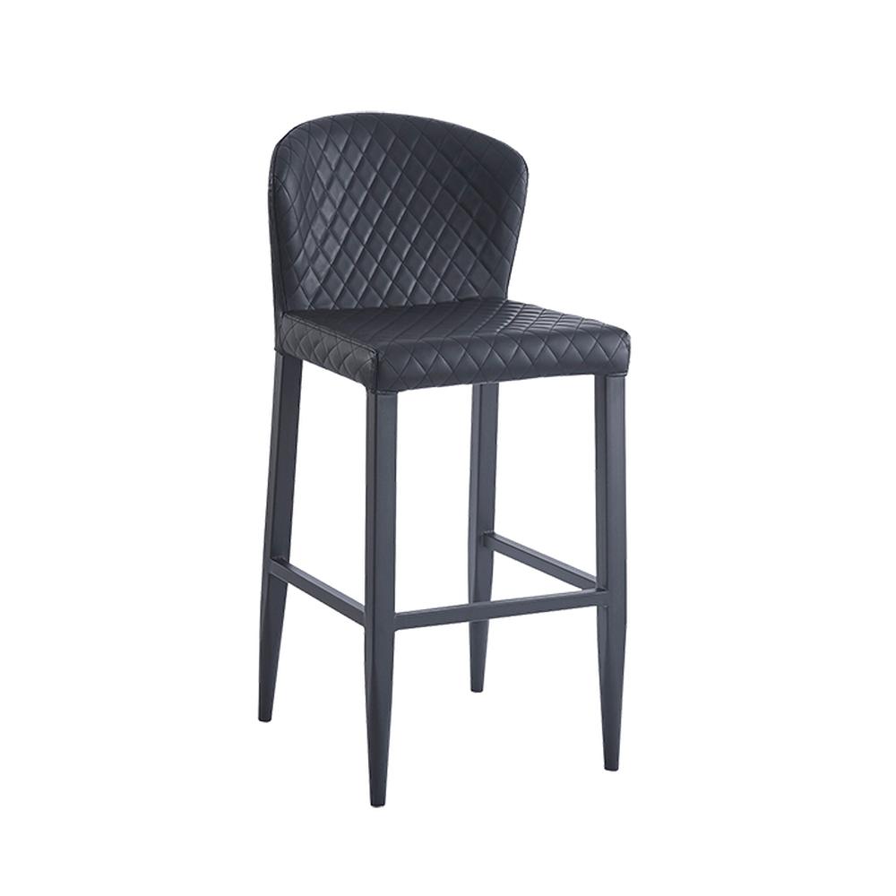 Diamond Pattern Stitched Metal Bar Stool with Black Vinyl Seat