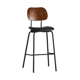 Black Metal Bar Stool with Oval Veneer Back and Black Vinyl Seat