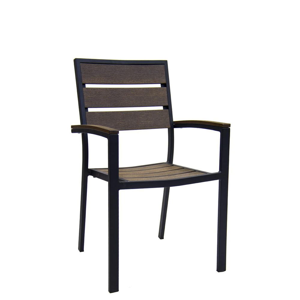 Outdoor Aluminum Armchair With Imitation Teak Slats Seat And Back