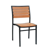 black aluminum chair with imitation teak slats