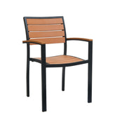 black aluminum armchair with imitation teak slats