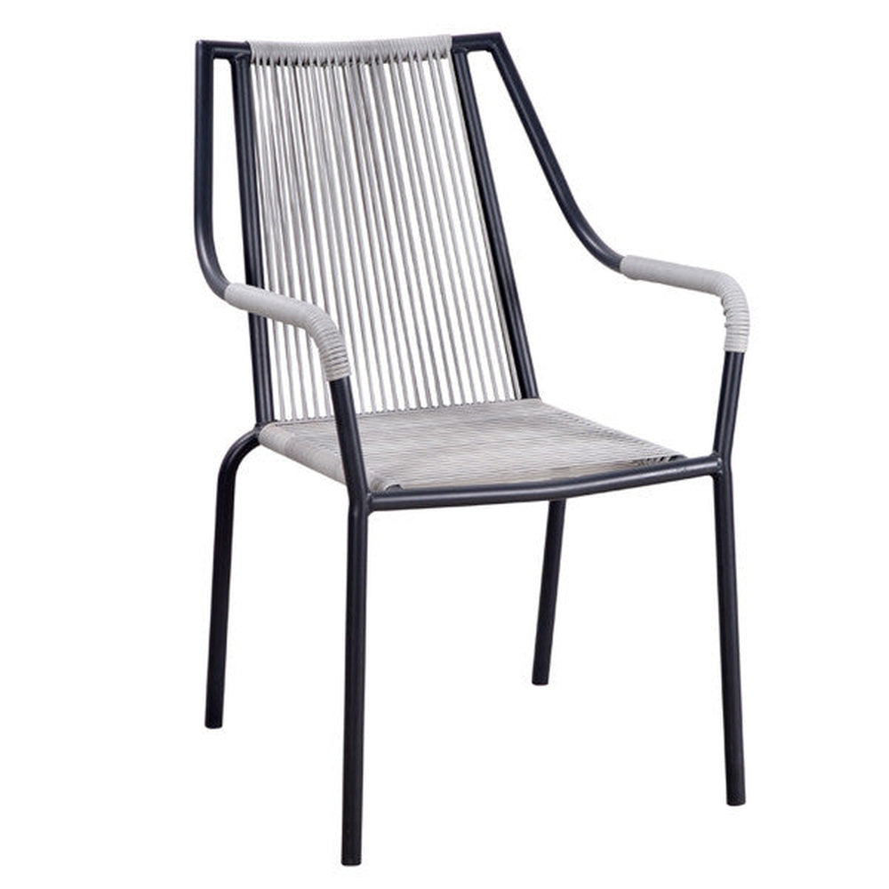 outdoor aluminum chair with woven synthetic rope seat and back