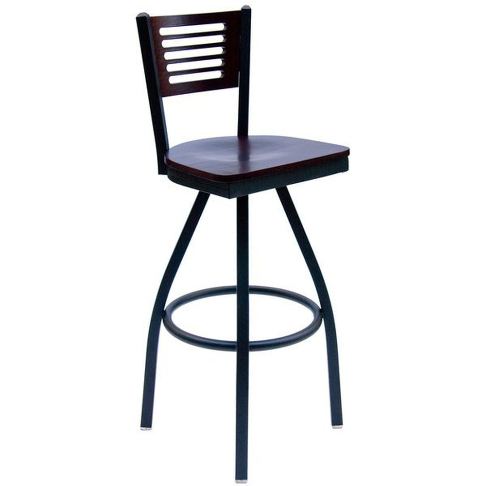 Espy Slotted Wood Back Swivel Bar Stool