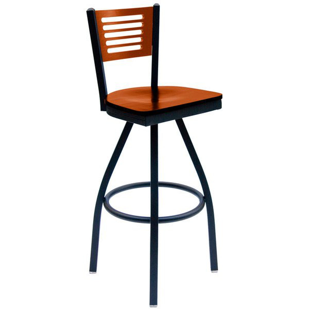 Espy Slotted Wood Back Swivel Bar Stool