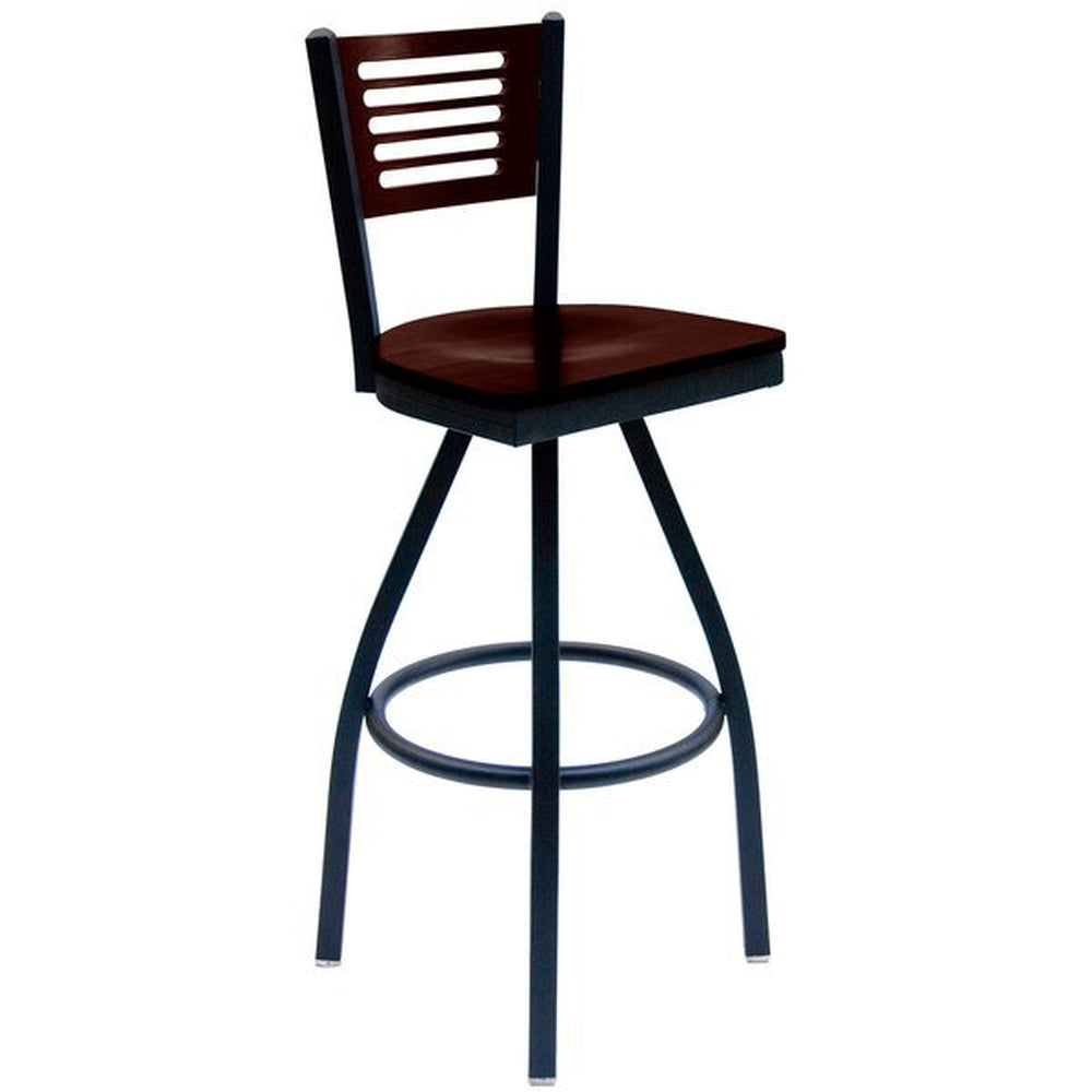 Espy Slotted Wood Back Swivel Bar Stool