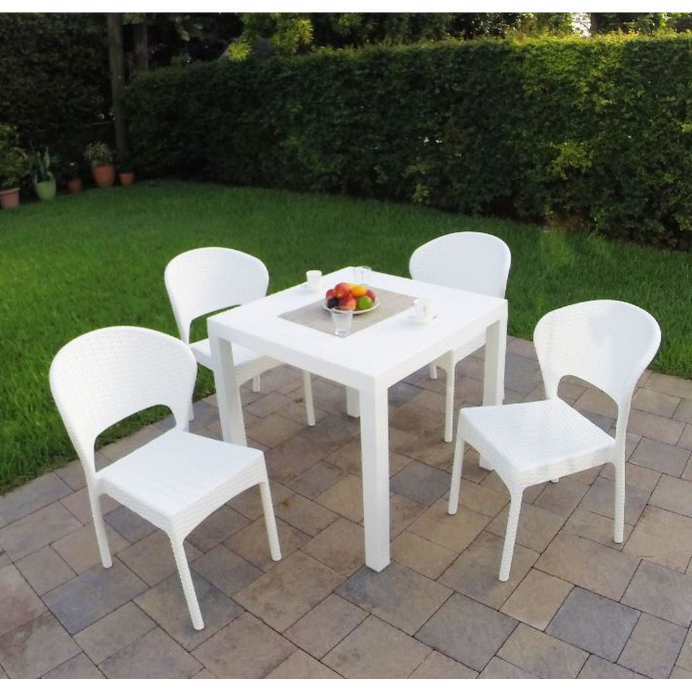 Daytona Outdoor Wickerlook Square Dining Set 5 Piece with Side Chairs