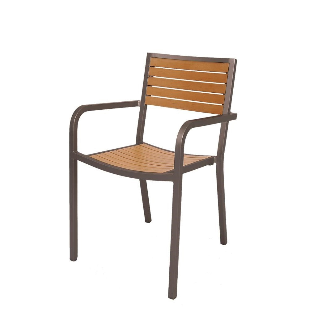 Aluminum Armchair with Imitation Teak Slats, Rust Color Frame