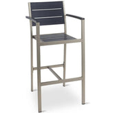 outdoor aluminum bar stool with arms and synthetic teak slats 99