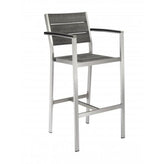 outdoor aluminum bar stool with arms and synthetic teak slats 99