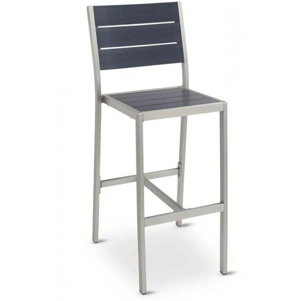 outdoor aluminum bar stool with synthetic teak slats 99