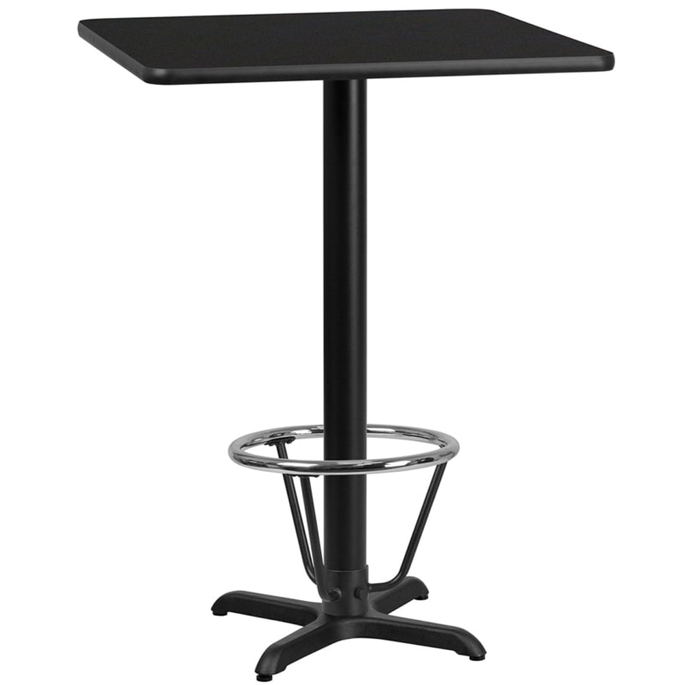 24 inch square laminate table top with 22 inch x 22 inch bar height table base and ft ring