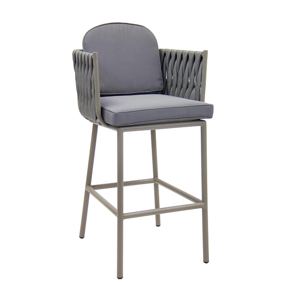 Aluminum Grey Finish Bar Stool with Cushioned Seat and Back