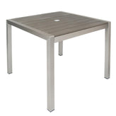 36 x 36 aluminum table with 2 umbrella hole imitation teak slats top in grey finish