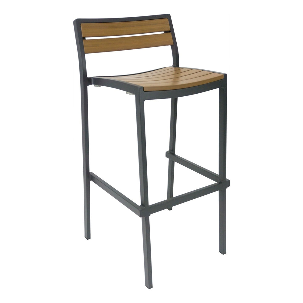 fs outdoor faux teak bar stool with powder coated aluminum frame 99