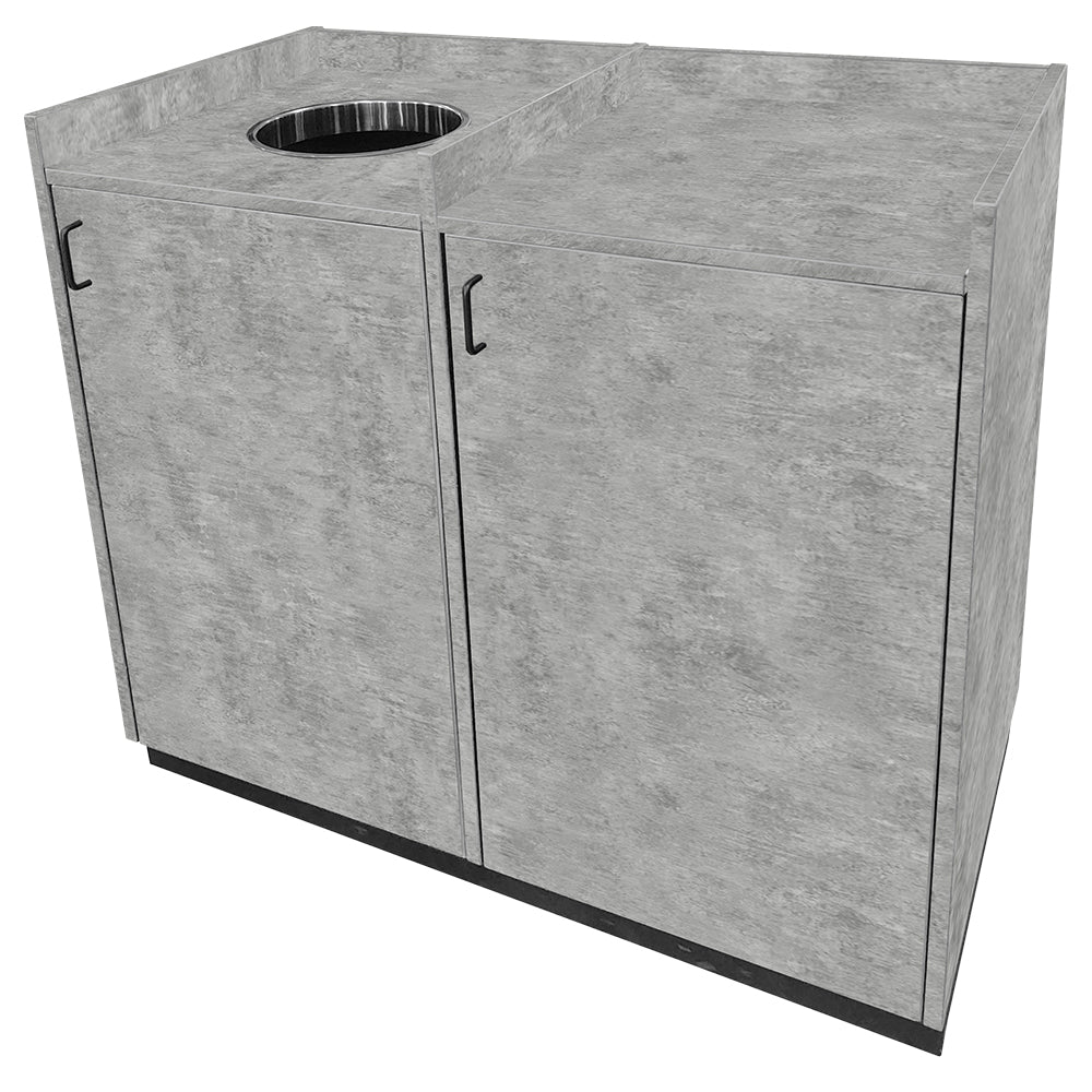 Trash Receptacles with Storage Bay and Waste Drop Off Hole