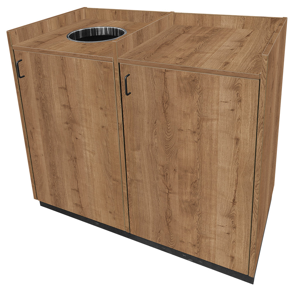 Trash Receptacles with Storage Bay and Waste Drop Off Hole