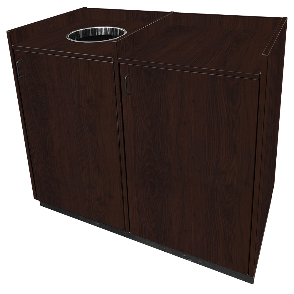 Trash Receptacles with Storage Bay and Waste Drop Off Hole