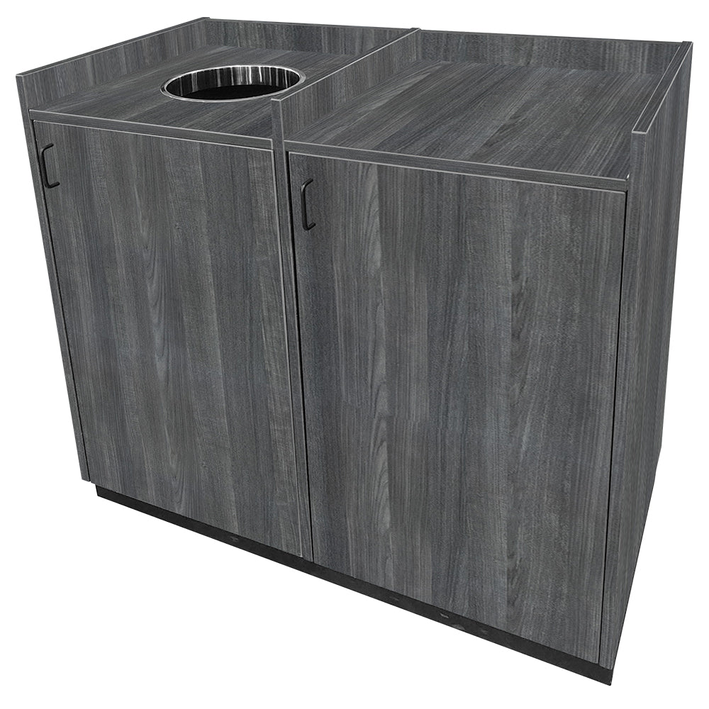 Trash Receptacles with Storage Bay and Waste Drop Off Hole