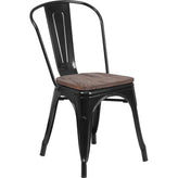 Tolix Stackable Chair with Wood Seat - Black