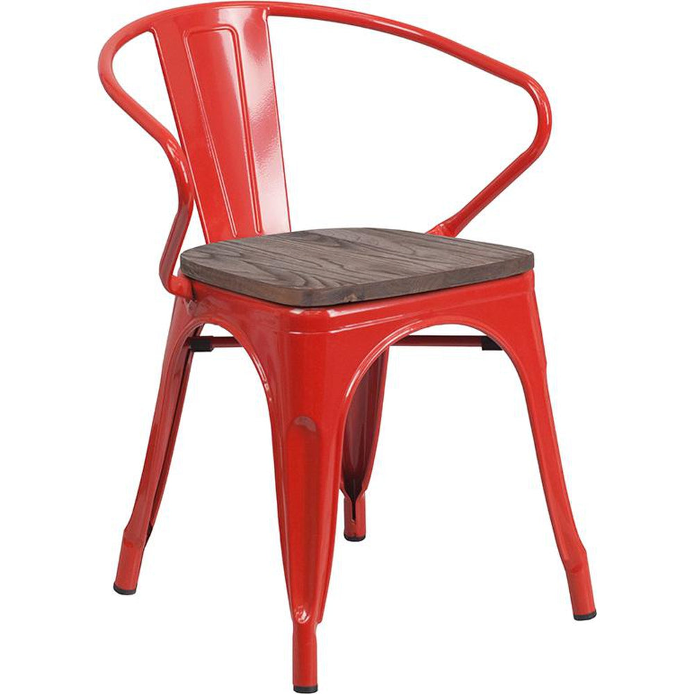 tolix chair with wood seat and arms