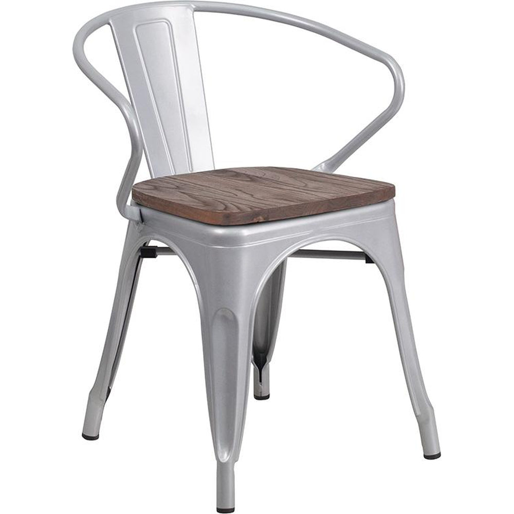 tolix chair with wood seat and arms