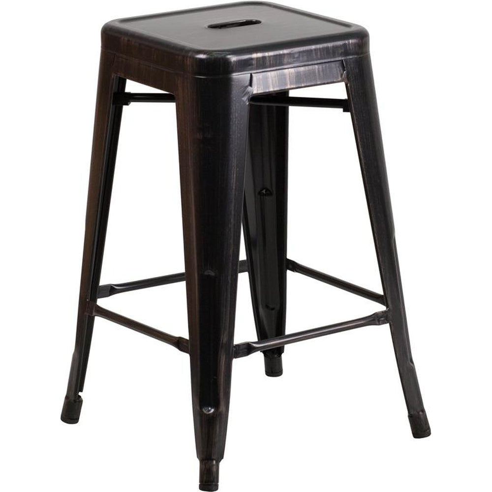 tolix style 24 high backless black antique gold metal indoor outdoor counter height stool with square seat