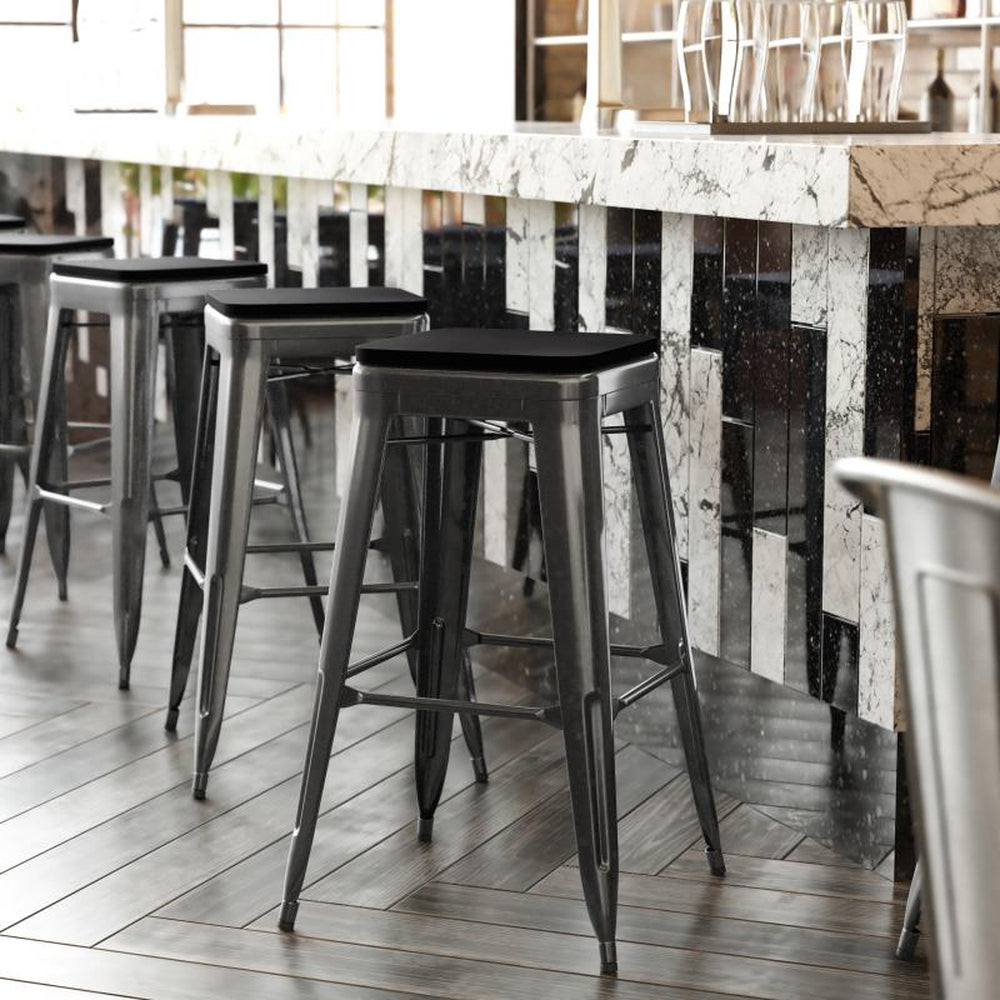 Kai 30" High Backless Black Metal Indoor-Outdoor Barstool